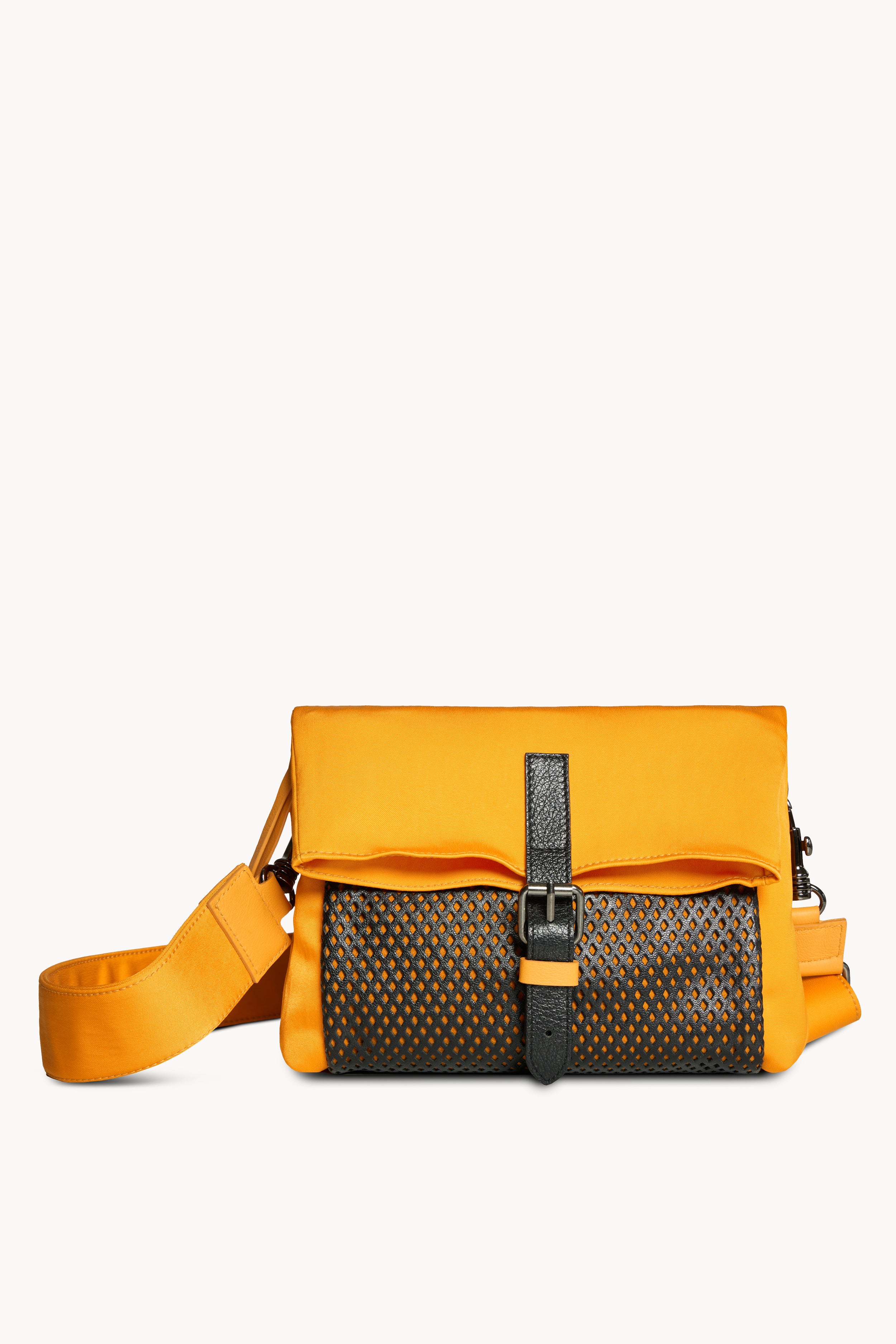 Fabric and Perforated Leather Shoulder Bag
