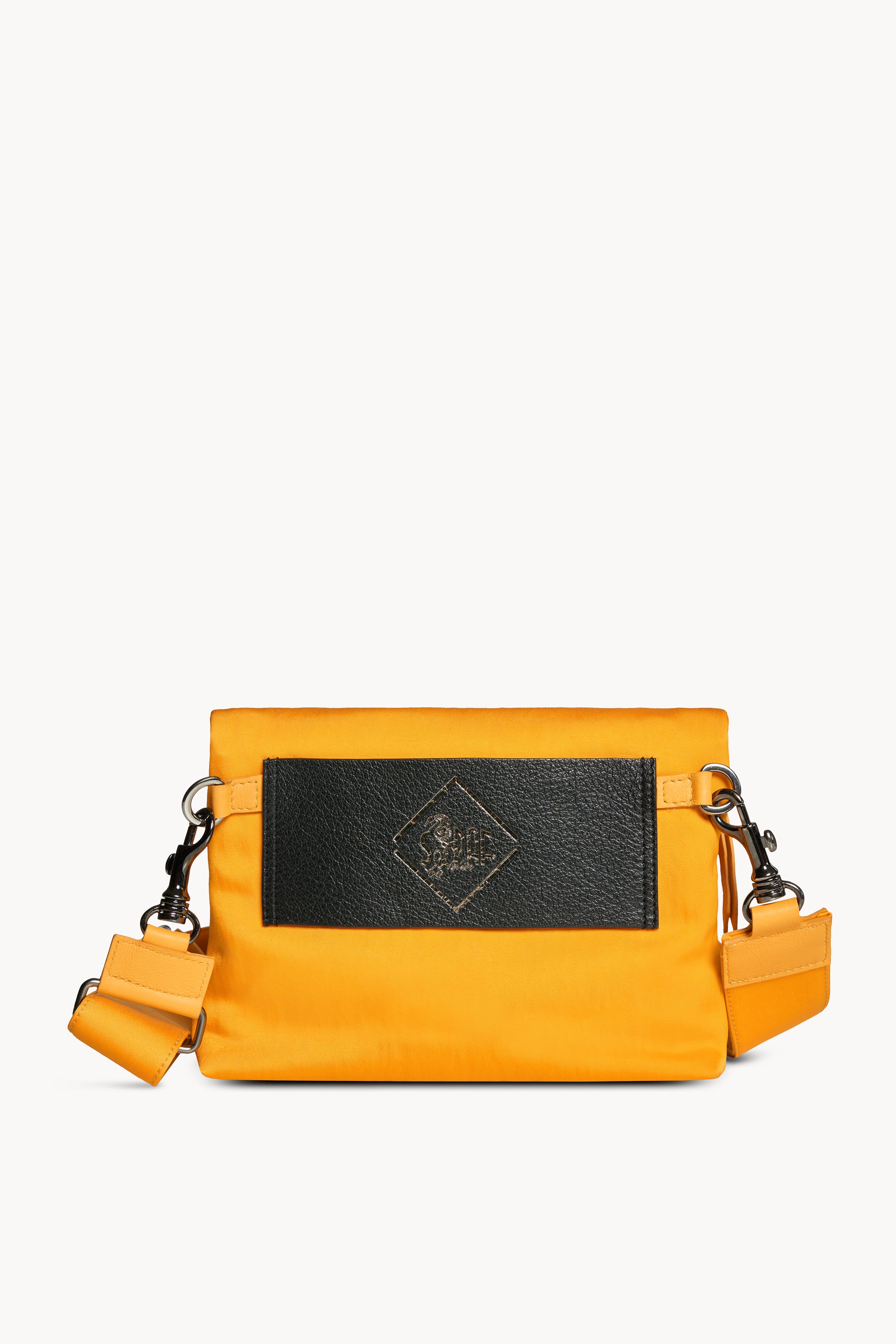 Fabric and Perforated Leather Shoulder Bag
