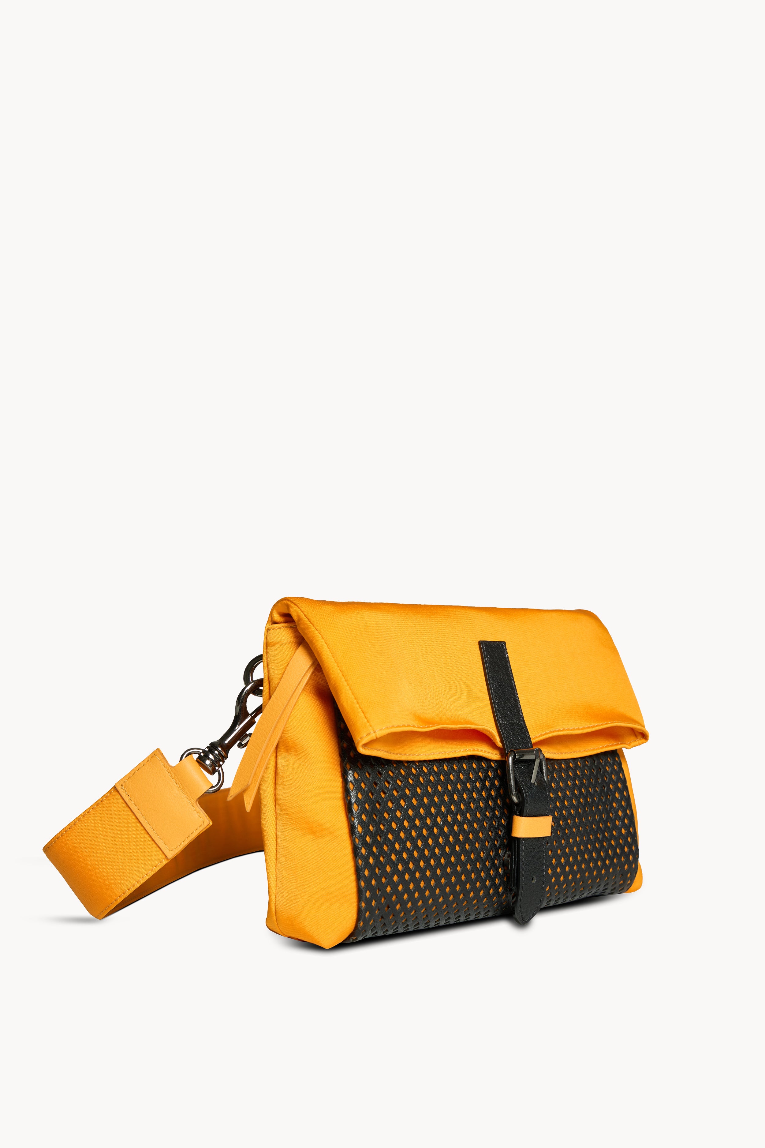 Fabric and Perforated Leather Shoulder Bag
