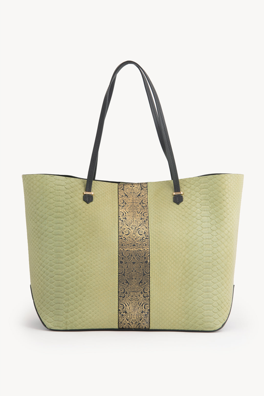 Shopping Bag big size exotic leather - Green and Black
