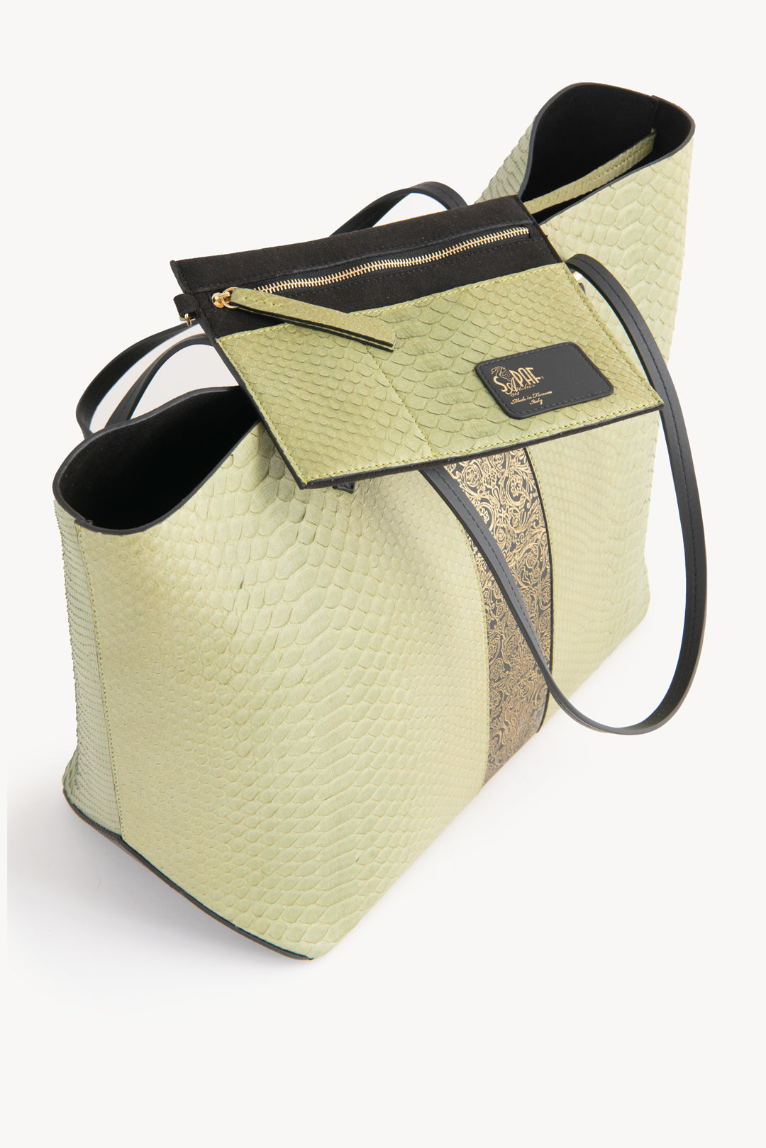 Shopping Bag big size exotic leather - Green and Black