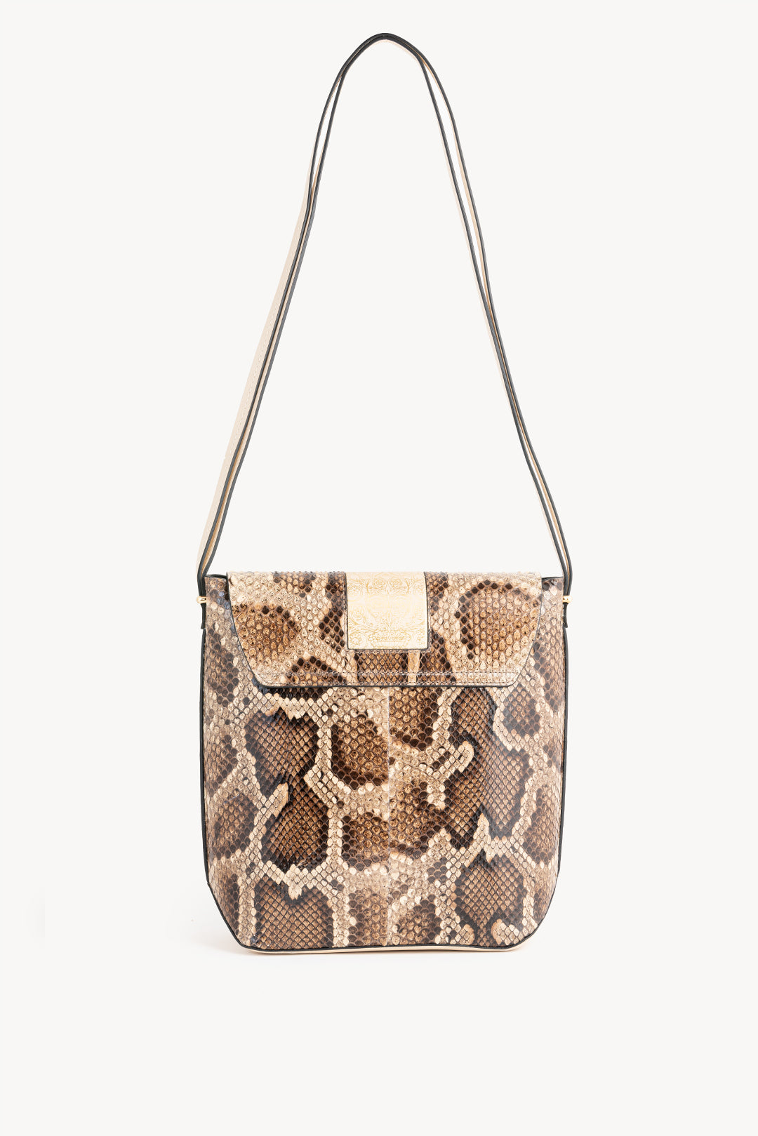 Crossbody in fine python leather and Calf - Brown and Beige