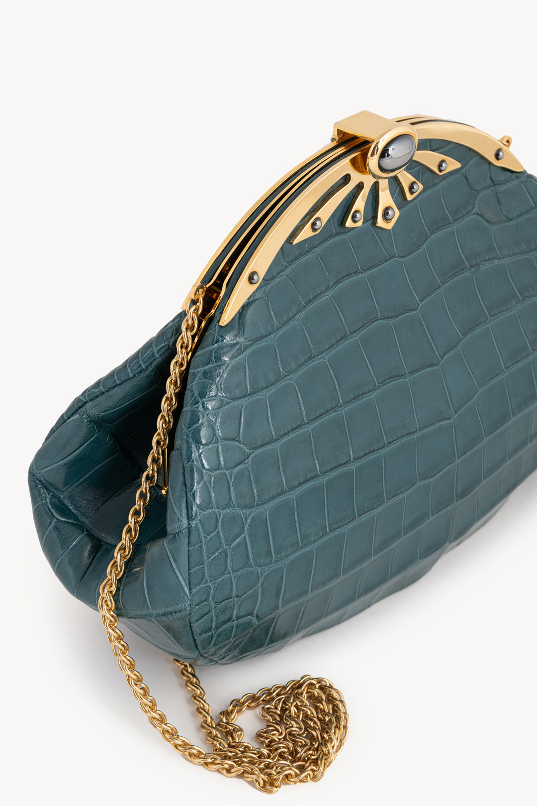 One-Off Clutch in exotic leather - Blue-green
